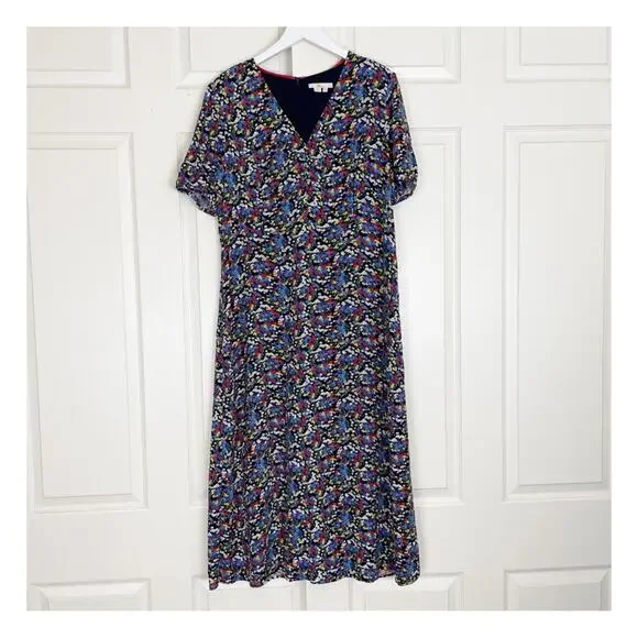 Boden Tessa Ditsy Floral Puff Sleeve Midi Dress Viscose Multi Color Sz 12L - Picture 2 of 11